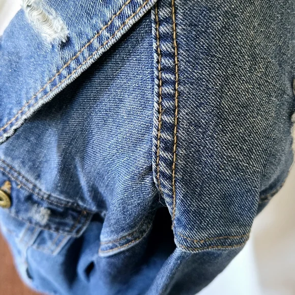 New One 5 One Distressed Denim Trucker Jacket Medium Wash 2X Plus - Picture 7 of 11